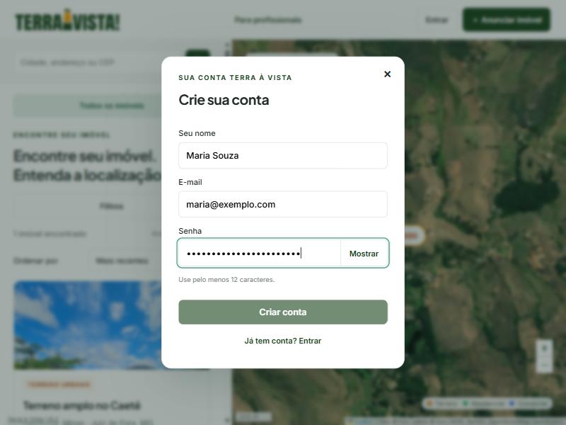 Formulário de cadastro com campos para nome, e-mail e senha.