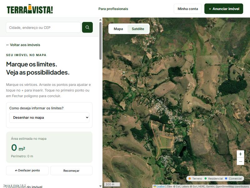 Editor de limites aberto sobre o mapa, ainda sem nenhum ponto desenhado.